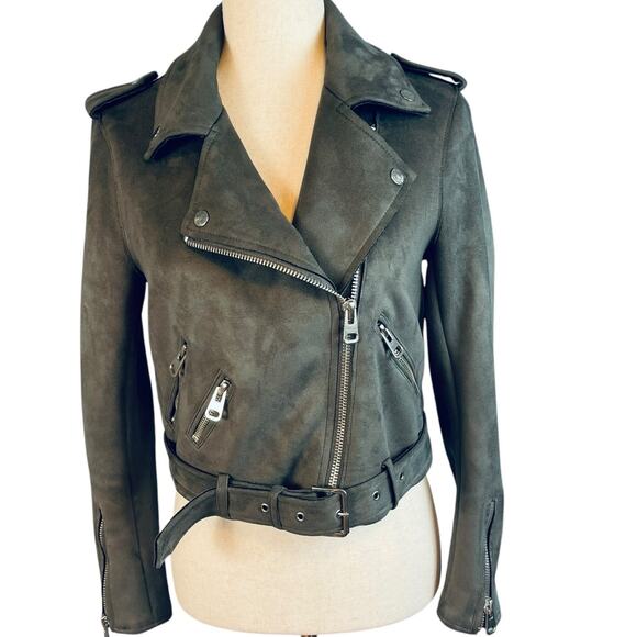 Zara Faux Suede Cropped Moto Jacket Zip Front Unlined Gray Small - Picture 3 of 7